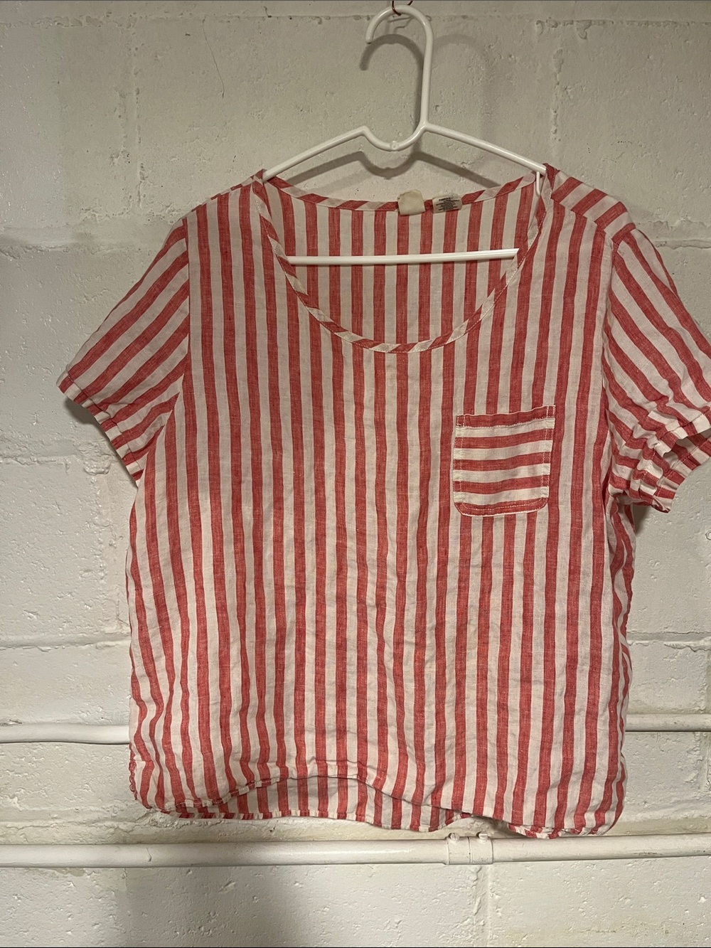 Linen earth tone tan bone stripe minimalist top XL
